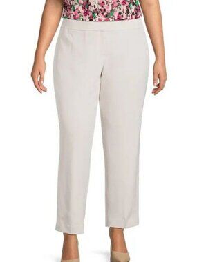 $79 Kasper Petite Plus Size Slim Crepe Crop Pants Parchment Size 16P